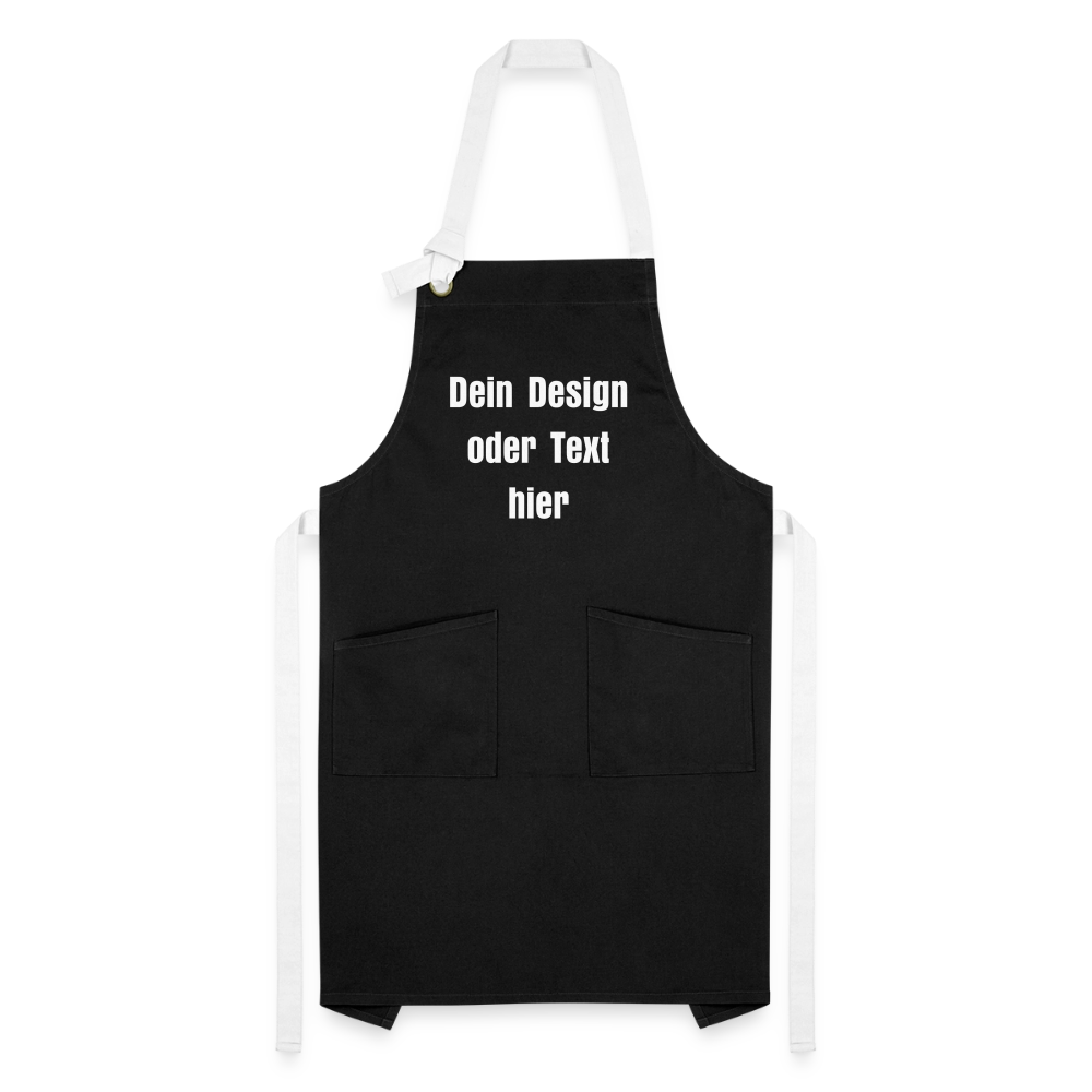Kontrastschürze aus 100% Baumwolle, Metall - personalisierbar - Schwarz/Weiß