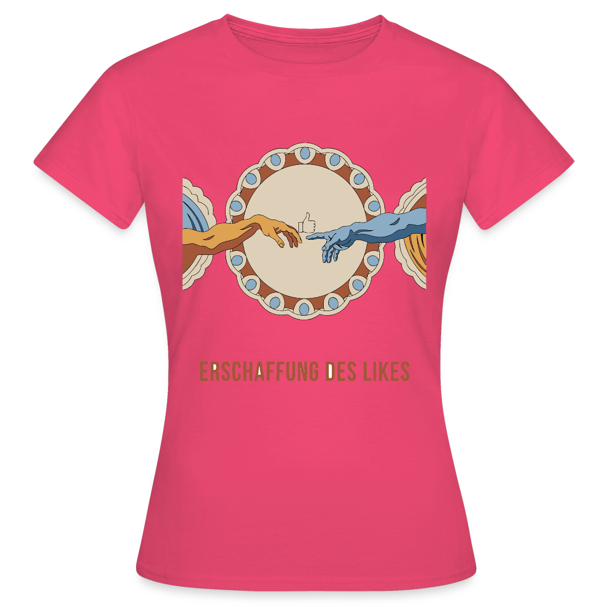 Erschaffung des Likes. Fresko-Motiv Motiv-T-Shirt für Frauen, Farbe Azalea