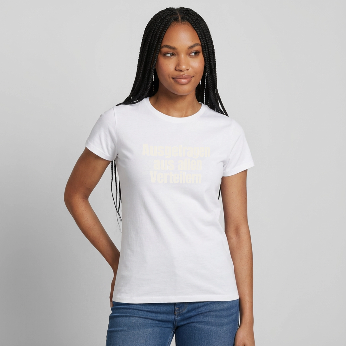 "Ausgetragen aus allen Verteilern" Motiv-T-Shirt für Frauen, Farbe Weiß