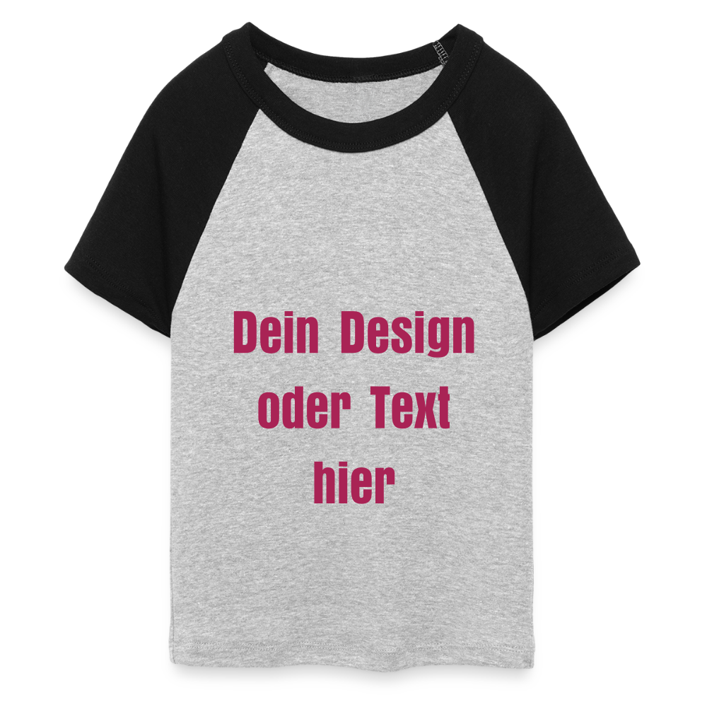 Frauen Cropped Baseball T-Shirt - personalisierbare Vorder- und Rückseite - Grau meliert/Schwarz