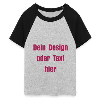 Frauen Cropped Baseball T-Shirt - personalisierbare Vorder- und Rückseite - Grau meliert/Schwarz