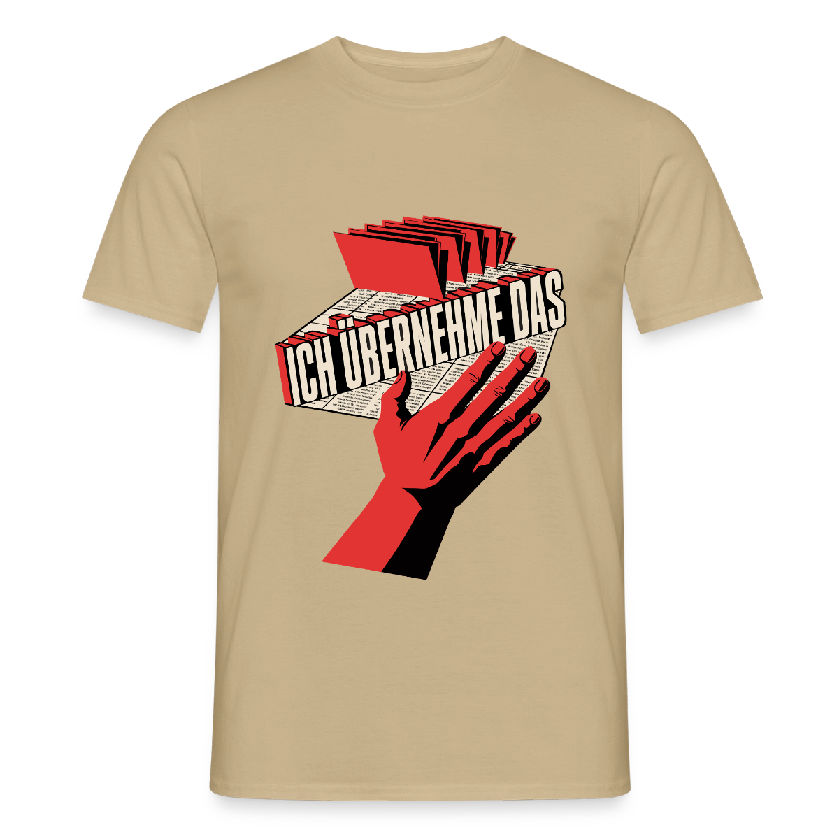 Ich übernehme das. Konstruktivismus-Motiv Motiv-T-Shirt für Männer, Farbe Sandbeige