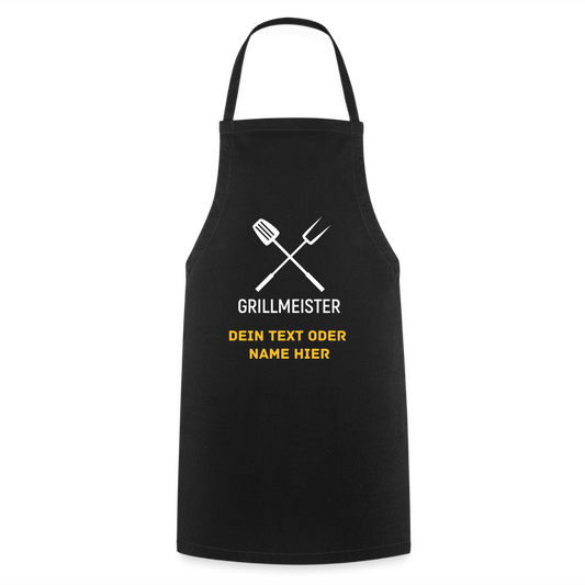 Koch- oder Grillschürze "Grillmeister" - personalisierbarer Name oder Text - Schwarz