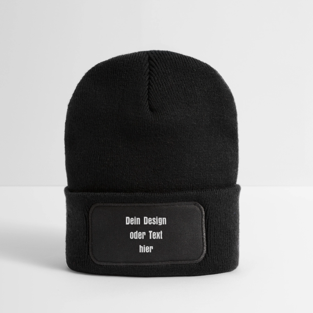 Recycelte Patch Beanie - personalisierbar - Schwarz