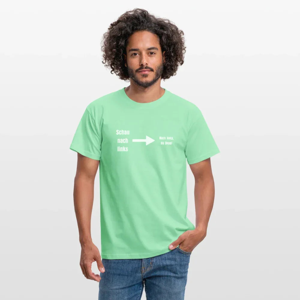 "Schau nach links" Motiv-T-Shirt für Männer - Mintgrün