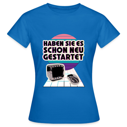 Haben Sie es schon neu gestartet? Vaporwave-Motiv Motiv-T-Shirt für Frauen, Farbe Royalblau