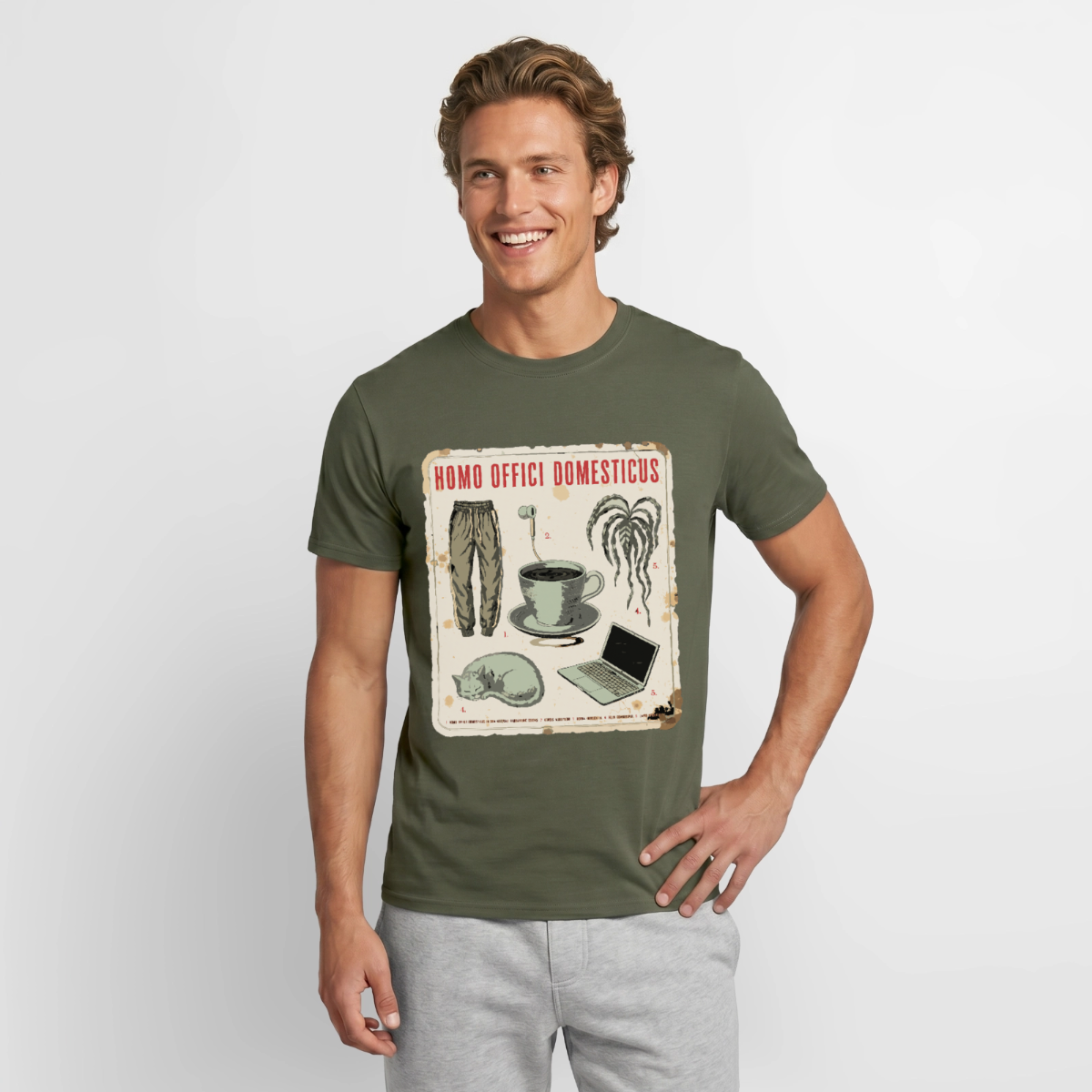 Homo Offici Domesticus Motiv-T-Shirt für Männer, Farbe Militärgrün