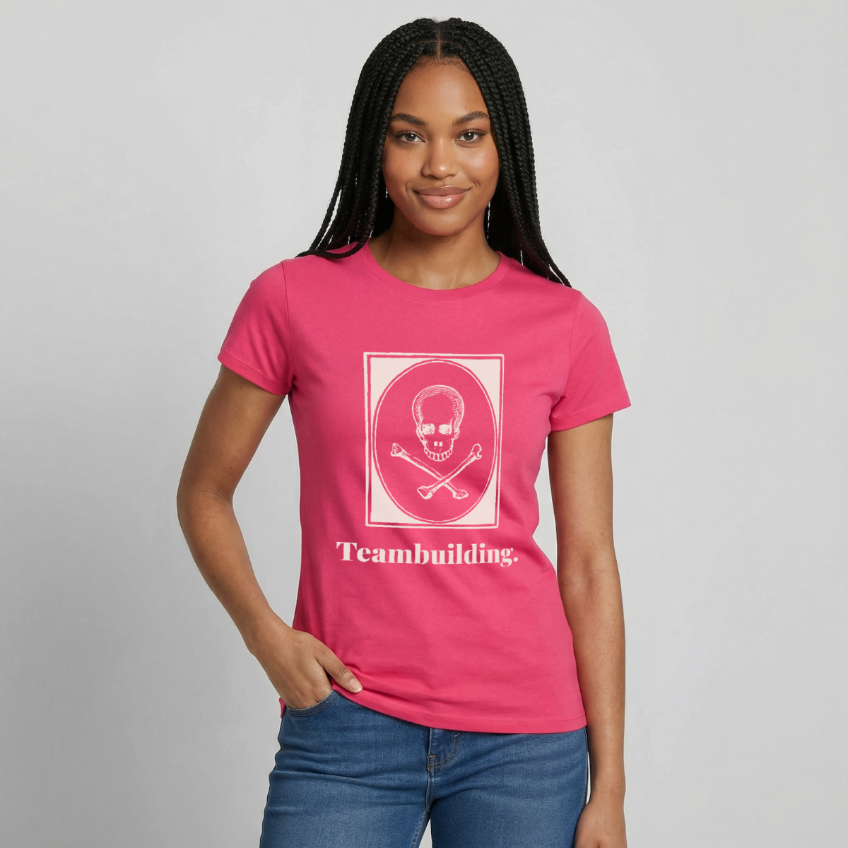 "Teambuilding." Motiv-T-Shirt für Frauen, Farbe Azalea