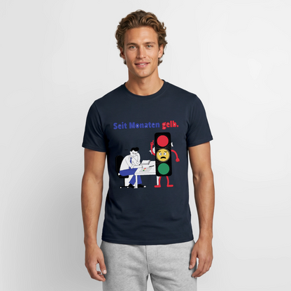 "Seit Monaten gelb. Ampel-Motiv" Motiv-T-Shirt für Männer, Farbe Navy