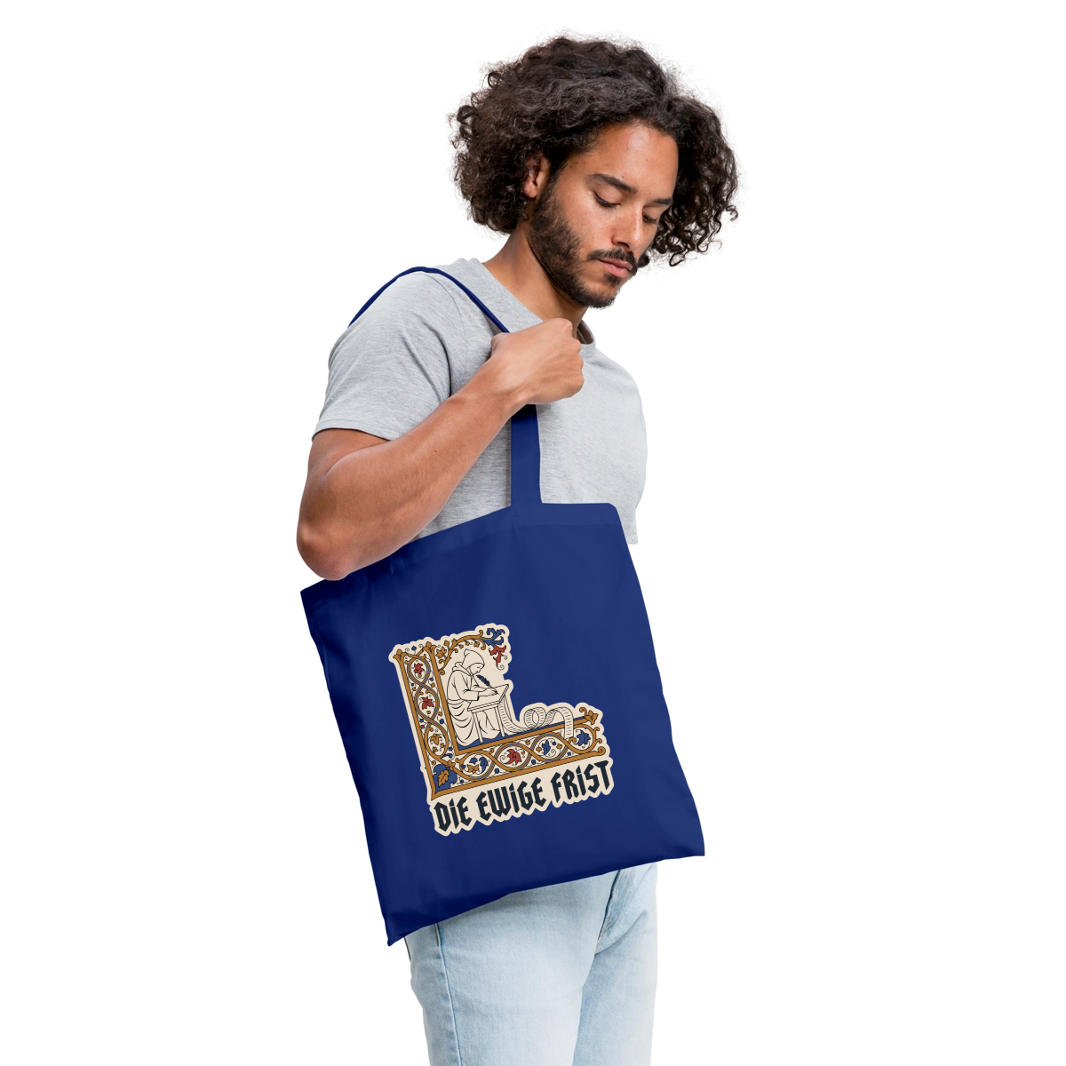 "Die ewige Frist. Buchmalerei-Motiv" Stoffbeutel, Farbe Royalblau