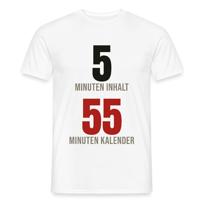 5 Minuten Inhalt, 55 Minuten Kalender Motiv-T-Shirt für Männer, Farbe Weiß