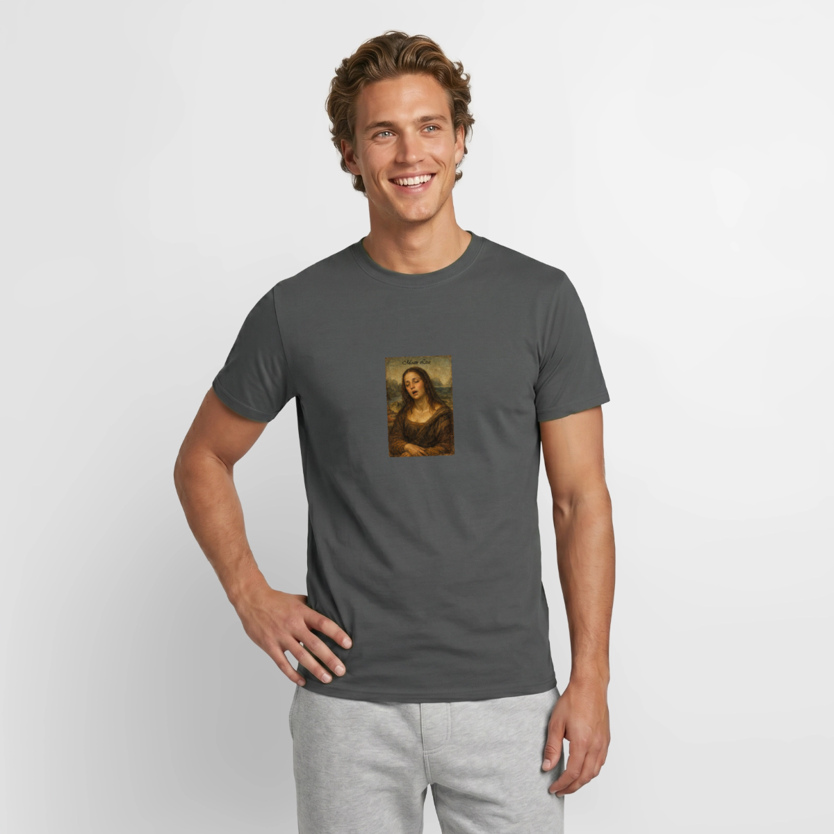 Moan Lisa Motiv-T-Shirt für Männer, Farbe Anthrazit, Model
