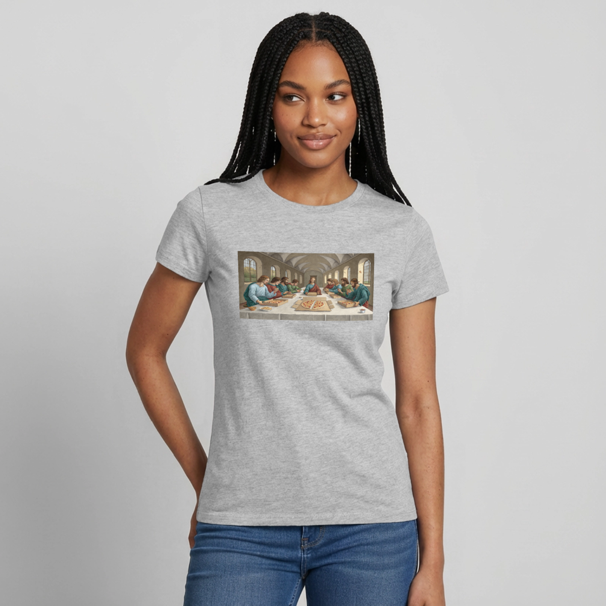 Das Teamevent. Renaissance-Motiv Motiv-T-Shirt für Frauen, Farbe Grau meliert, Model