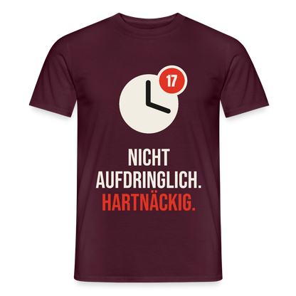 Nicht aufdringlich. Hartnäckig. Motiv-T-Shirt für Männer, Farbe Ziegelrot