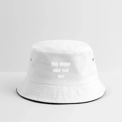 Bucket Hat Baumwolle - personalisierbar - Weiß/Navy