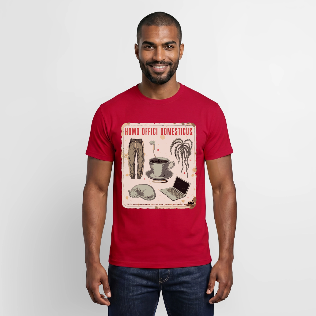 Homo Offici Domesticus Motiv-T-Shirt für Männer, Farbe Rot