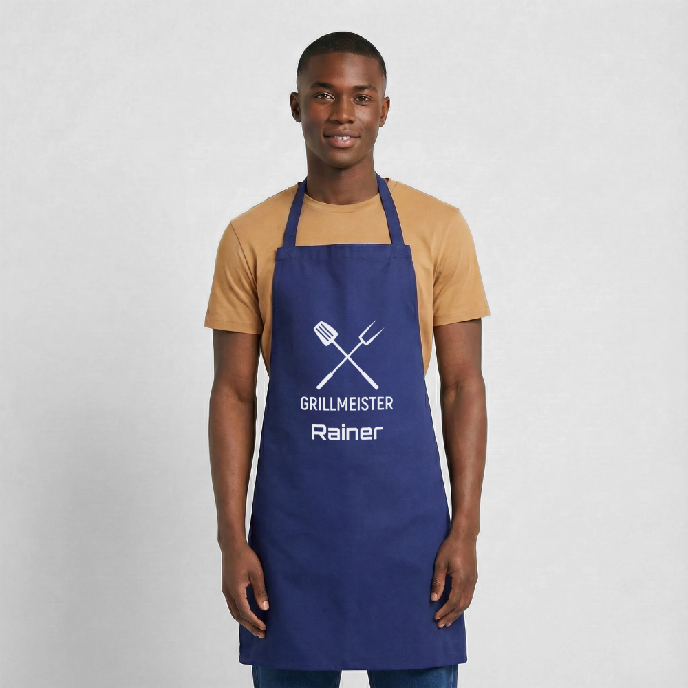 Koch- oder Grillschürze "Grillmeister" - personalisierbarer Name oder Text - Royalblau