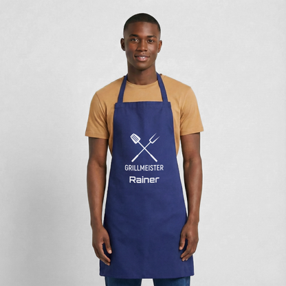 Koch- oder Grillschürze "Grillmeister" - personalisierbarer Name oder Text - Royalblau