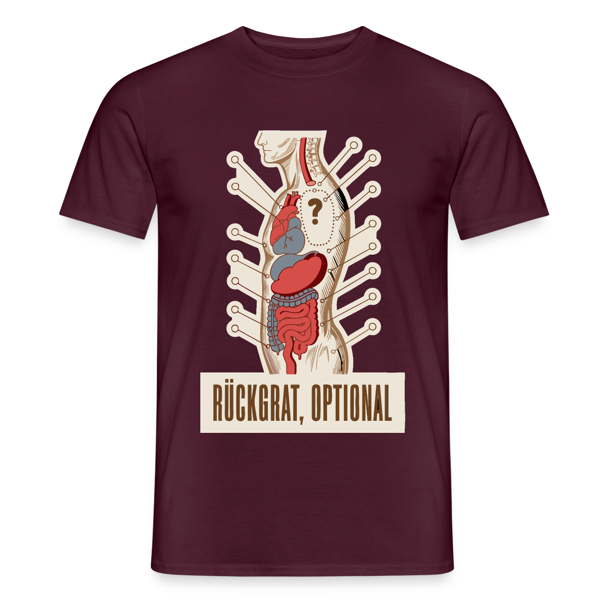 Rückgrat, optional. Anatomie-Motiv Motiv-T-Shirt für Männer, Farbe Ziegelrot