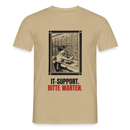 IT-Support. Bitte warten. Motiv-T-Shirt für Männer, Farbe Sandbeige