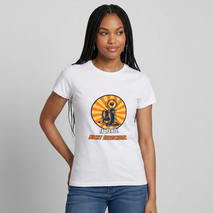 "In Rente. Nicht erreichbar. Comic-Motiv" Motiv-T-Shirt für Frauen, Farbe Weiß