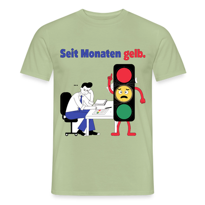"Seit Monaten gelb. Ampel-Motiv" Motiv-T-Shirt für Männer, Farbe Sage