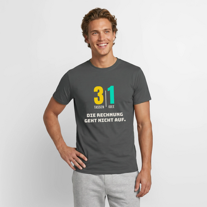 "3 Tassen, 1 Idee. Die Rechnung geht nicht auf." Motiv-T-Shirt für Männer, Farbe Anthrazit