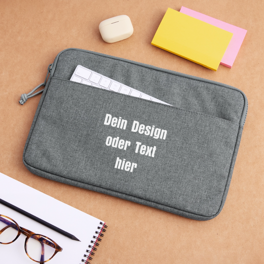 Laptoptasche passend für bis zu 13 Zoll Laptopgröße - personalisierbar - Grau meliert