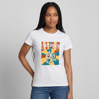 "Ausgesteckt. Midcentury-Motiv" Motiv-T-Shirt für Frauen, Farbe Weiß