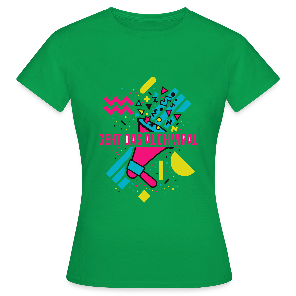 Geht das auch viral? Memphis-Motiv Motiv-T-Shirt für Frauen, Farbe Kelly Green