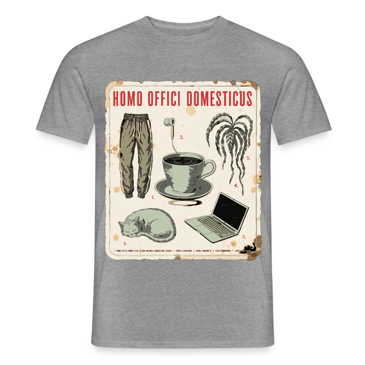 Homo Offici Domesticus Motiv-T-Shirt für Männer, Farbe Graphit meliert