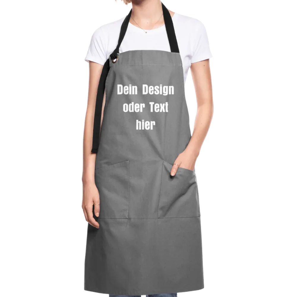 Kontrastschürze aus 100% Baumwolle, Metall - personalisierbar - Grau/Schwarz