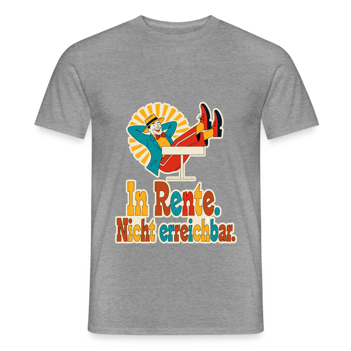 "In Rente. Nicht erreichbar. Midcentury-Motiv" Motiv-T-Shirt für Männer, Farbe Graphit meliert