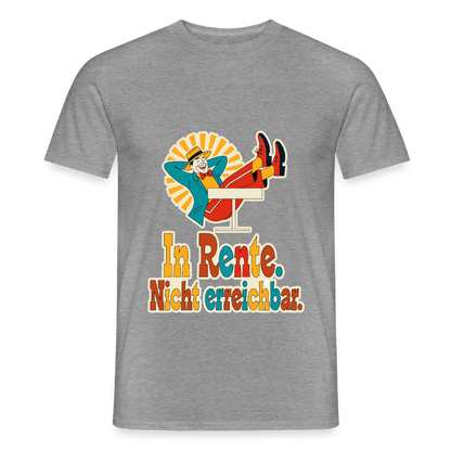 "In Rente. Nicht erreichbar. Midcentury-Motiv" Motiv-T-Shirt für Männer, Farbe Graphit meliert