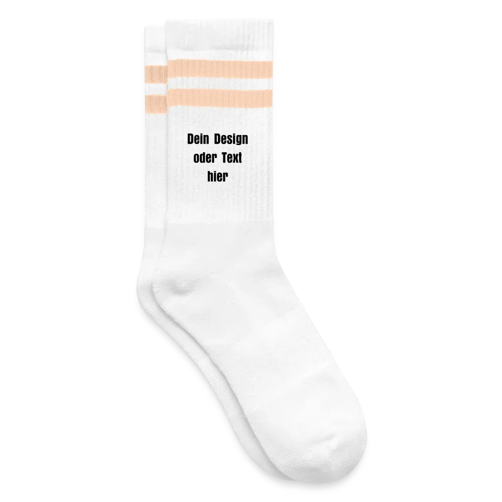 Tennissocken gestreift - personalisierbar - Weiß/Pfirsich