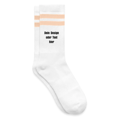 Tennissocken gestreift - personalisierbar - Weiß/Pfirsich