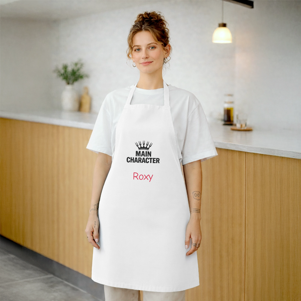 Koch- oder Grillschürze "Main Character" - personalisierbarer Name oder Text - Weiß