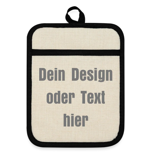 Topflappen mit Gummirückseite - personalisierbar - Leinen/Schwarz 