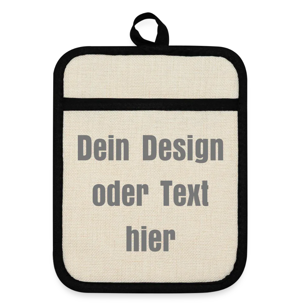 Topflappen mit Gummirückseite - personalisierbar - Leinen/Schwarz 