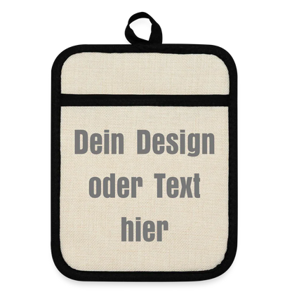 Topflappen mit Gummirückseite - personalisierbar - Leinen/Schwarz 