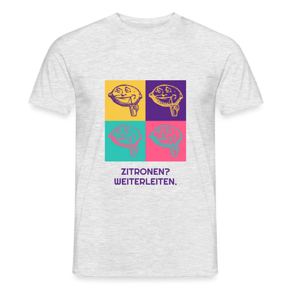 Zitronen? Weiterleiten. Pop-Art-Motiv Motiv-T-Shirt für Männer, Farbe Grau meliert