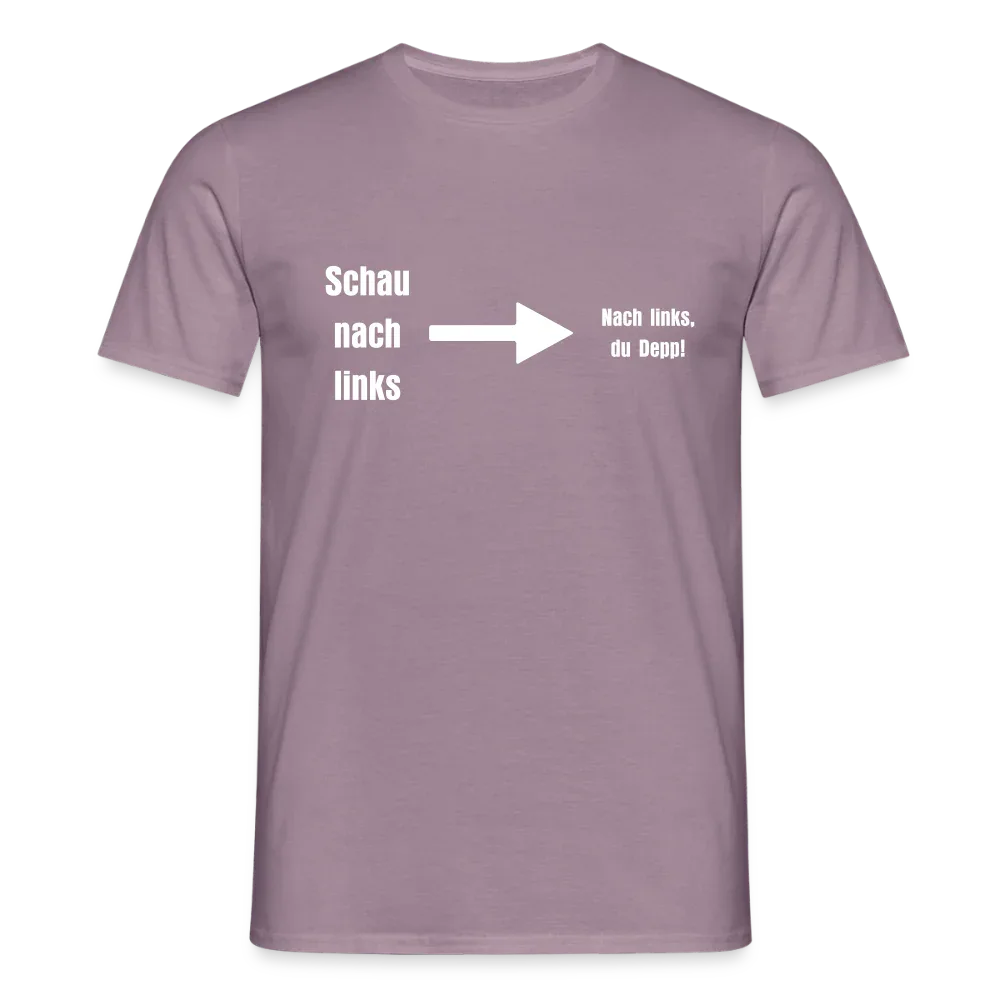 "Schau nach links" Motiv-T-Shirt für Männer - Lilagrau 