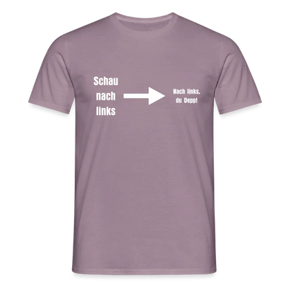 "Schau nach links" Motiv-T-Shirt für Männer - Lilagrau 