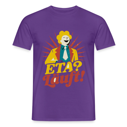 "ETA? Läuft! Midcentury-Motiv" Motiv-T-Shirt für Männer, Farbe Lila