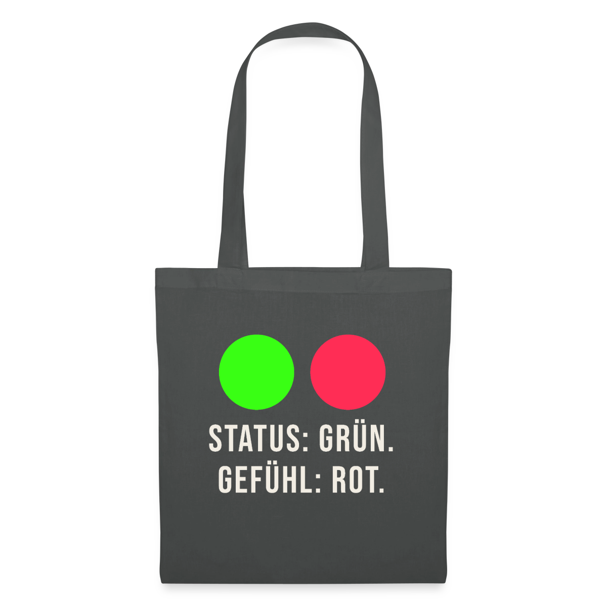 Status: grün. Gefühl: rot. Stoffbeutel, Farbe Graphite