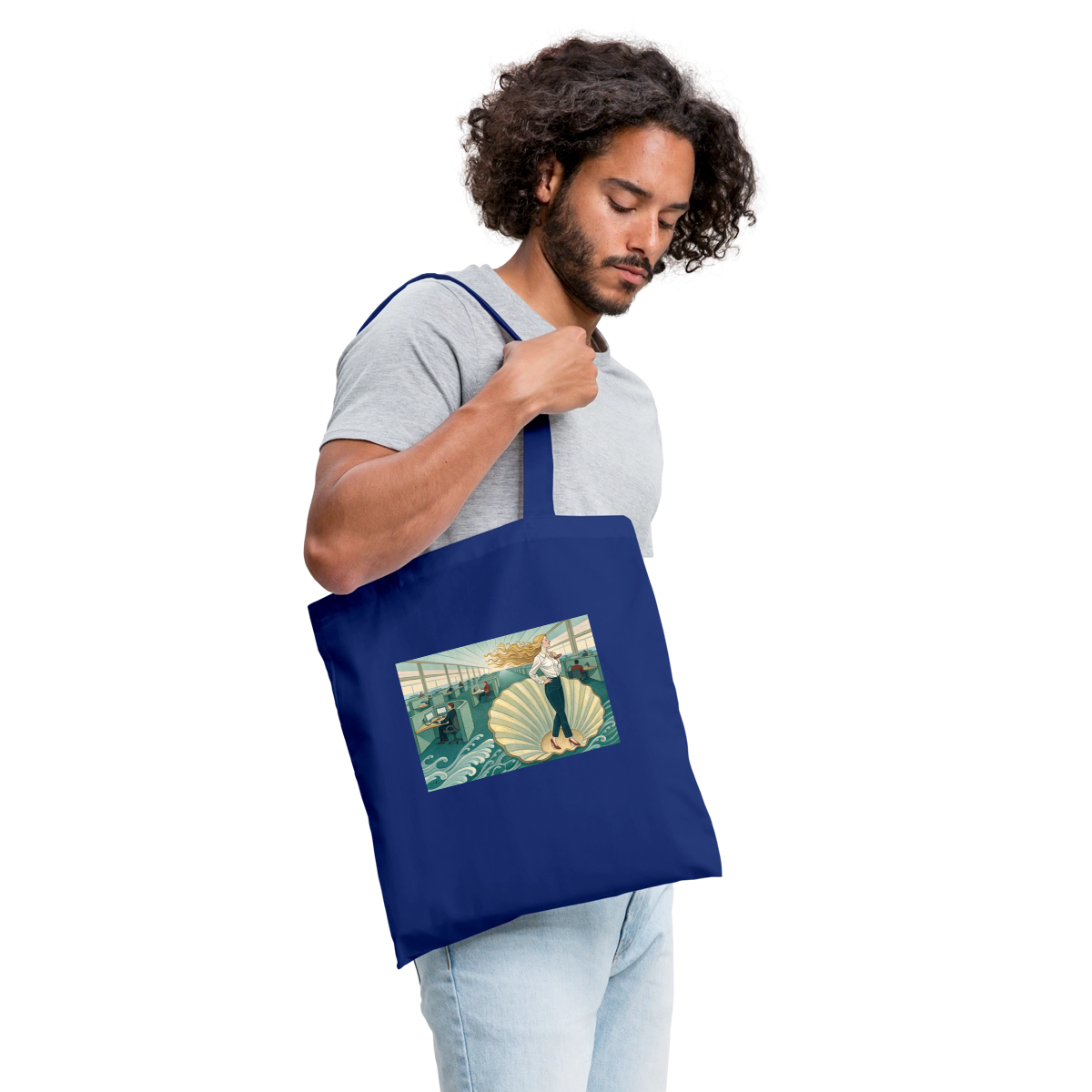 Die Chefin. Renaissance-Motiv Stoffbeutel, Farbe Royalblau, Model