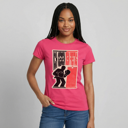 "Ich gegen den Freitag. Boxplakat-Motiv" Motiv-T-Shirt für Frauen, Farbe Azalea