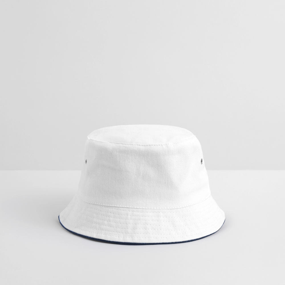 Bucket Hat Baumwolle - personalisierbar - Weiß/Navy