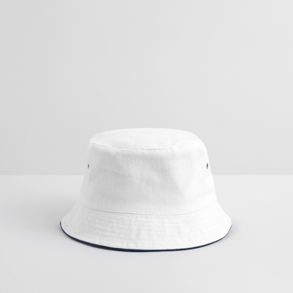 Bucket Hat Baumwolle - personalisierbar - Weiß/Navy