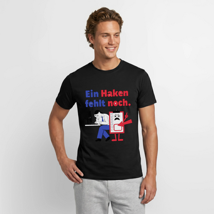 Ein Haken fehlt noch. Klemmbrett-Motiv Motiv-T-Shirt für Männer, Farbe Schwarz, Model